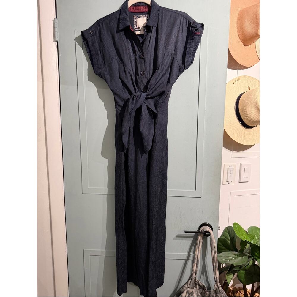 Ett:Twa Anthropologie Navy Patterned James Tie-Waist Jumpsuit Size 2 - Picture 9 of 12